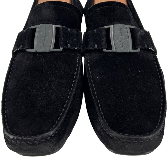 Salvatore Ferragamo Men size 8 Black Suede Bit Driving Loafers Dress Shoes Italy - Picture 11 of 12